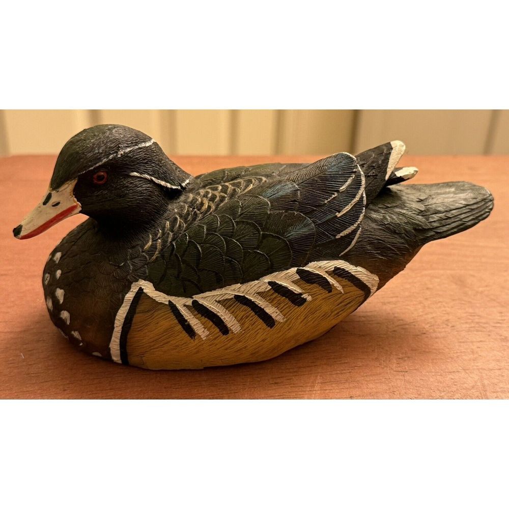 Hand Painted Drake Wood Duck Decoy Hollow 7" Glass Eyes